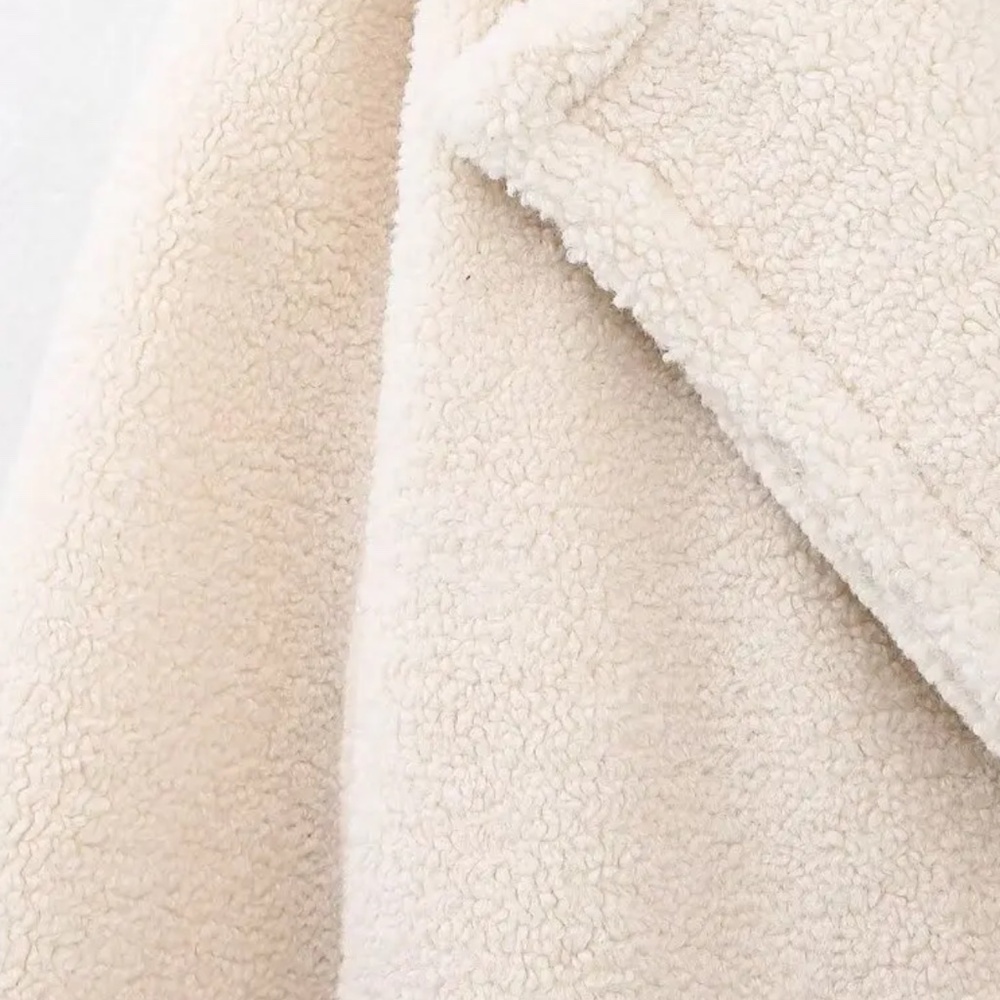 Teddy Long Coat in Cream - Women's Double-Breasted Teddy Jacket - Picture 4 of 12